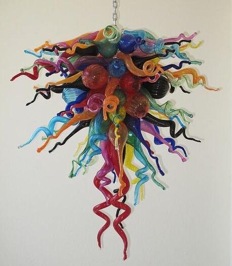 Multi-color blown glass chandelier with long chains, modern Turkish crystal pendant lighting for decorative hanging