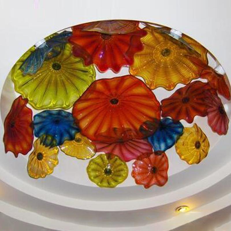 Multicolor Italian blown glass decorative ceiling light with crystal flower chandelier and Murano glass flush mount
