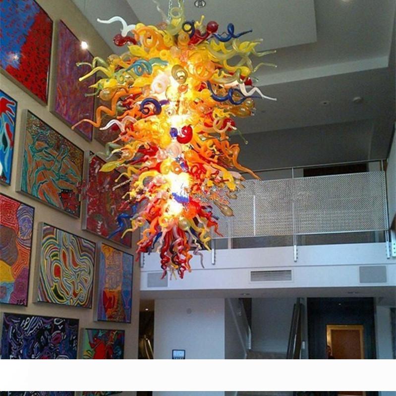 Multicolor LED chandelier with artistic blown glass in Art Deco style for home decor