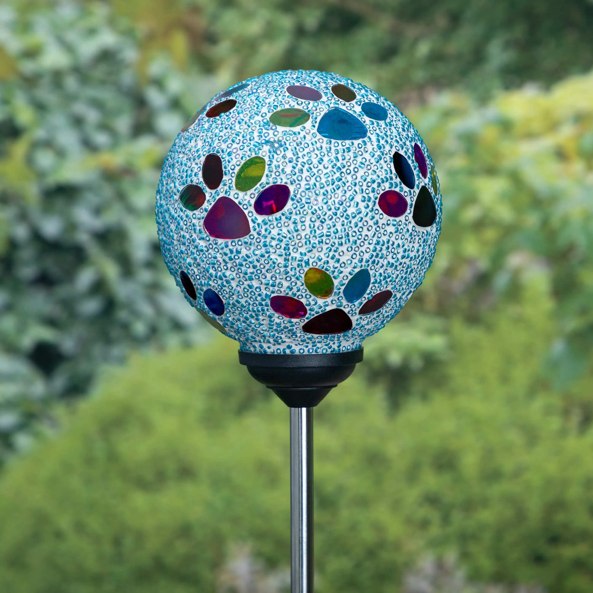 Multicolor Paws Beaded Solar Garden Stake - Blue