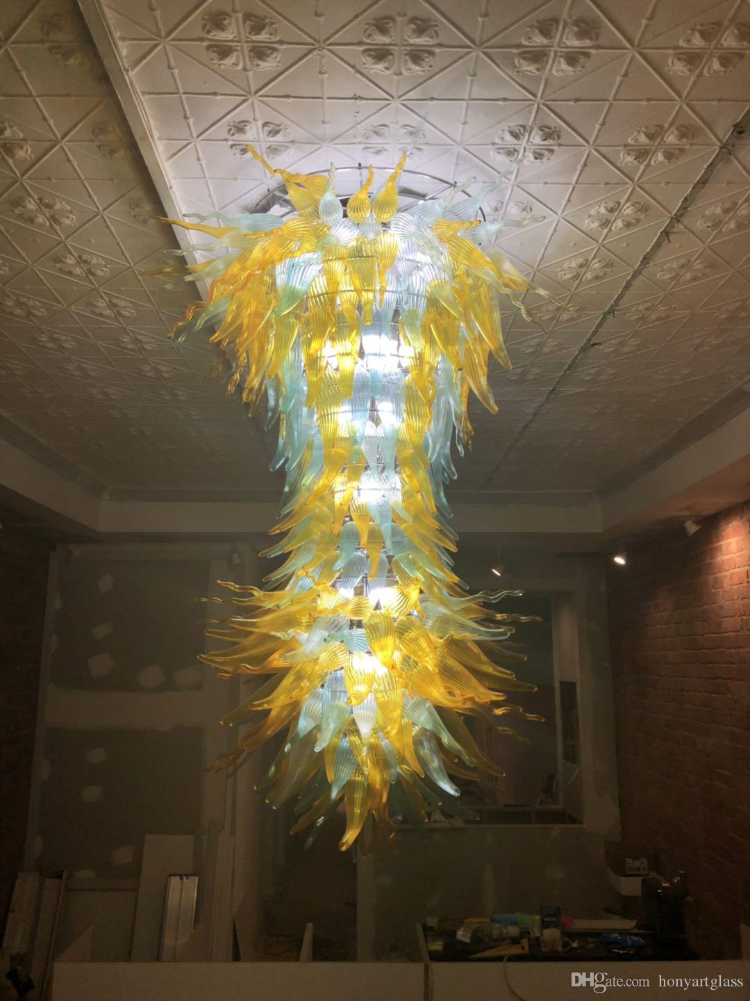 Multicolor pendant lamps crafted from hand-blown glass, featuring LED lighting for stylish ceiling decoration in coffee shops, offices, villas, and staircases