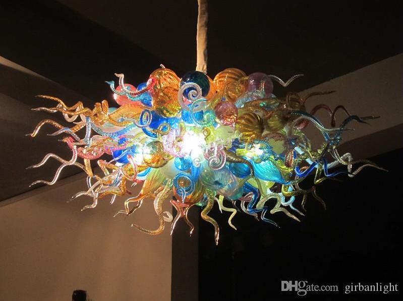 Multi-colored blown glass chandelier with LED lighting, CE and UL certified, customizable modern art piece for home decoration