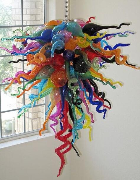 Multi-colored contemporary chandeliers and pendant lights featuring elegant Murano glass designs for living spaces