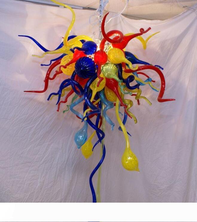 Multi-colored contemporary handcrafted glass art chandelier, a stunning LED-lit centerpiece for stylish hotel or home decor