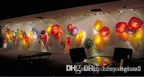 Multi-colored handcrafted blown glass wall plates with CE and UL certification, made from borosilicate glass for decorative wall art