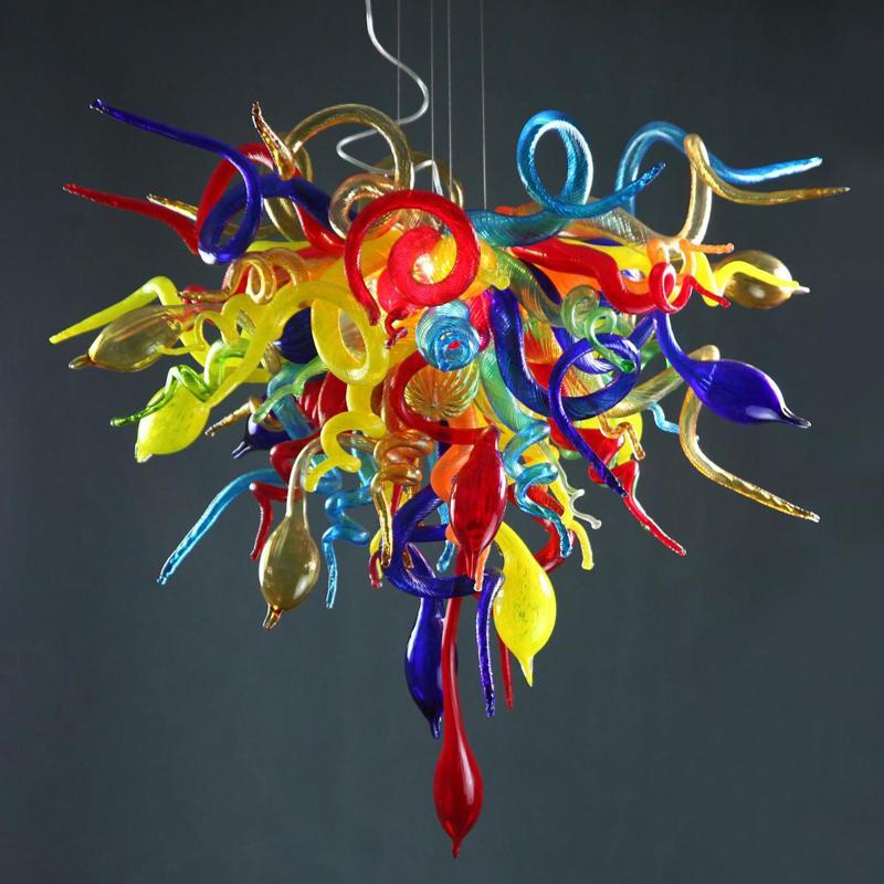 Multi-colored Murano glass chandeliers with LED lighting, handcrafted modern pendants for living room art decor