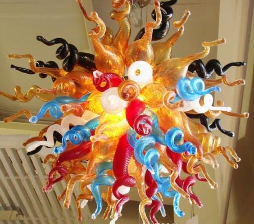Murano glass chandeliers with LED bulbs, hand-blown in vibrant colors for festive decor