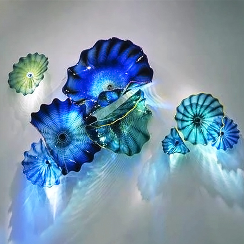 Murano Glass Hanging Plates - Blue Teal Handcrafted Glass Flower Wall Decor