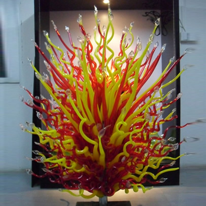 Murano Lamps for Garden Art Decoration Outdoor Standing Orange and Yellow 100% Mouth Blown Glass Sculpture