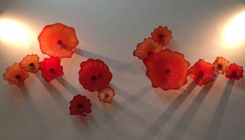 Murano red glass floral wall plates for elegant decor, shipped free in bulk