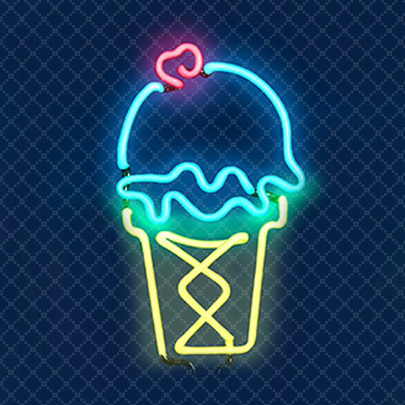 Neon LED signs featuring unicorn and ice cream designs for customized advertising billboards and decorative lighting
