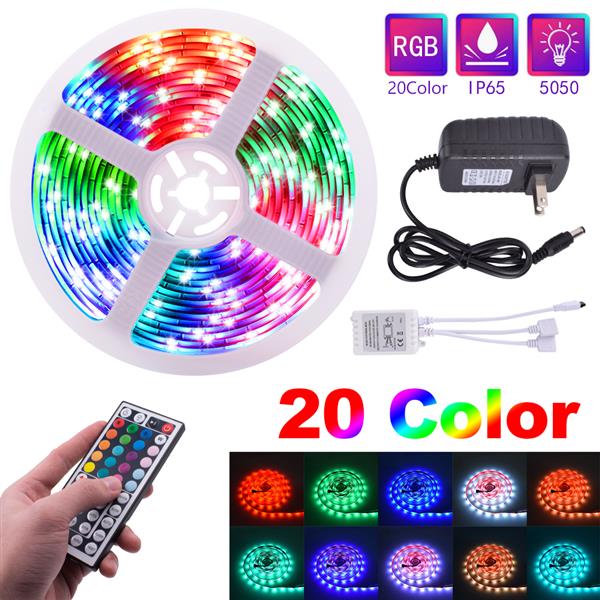 New 150-LED 12V 5050RGB dimmable light strip set with IR remote, featuring premium white lamp plate material