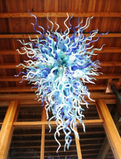 New 48-inch LED Murano Glass Chandelier with Hand-Blown Colored Glass Art
