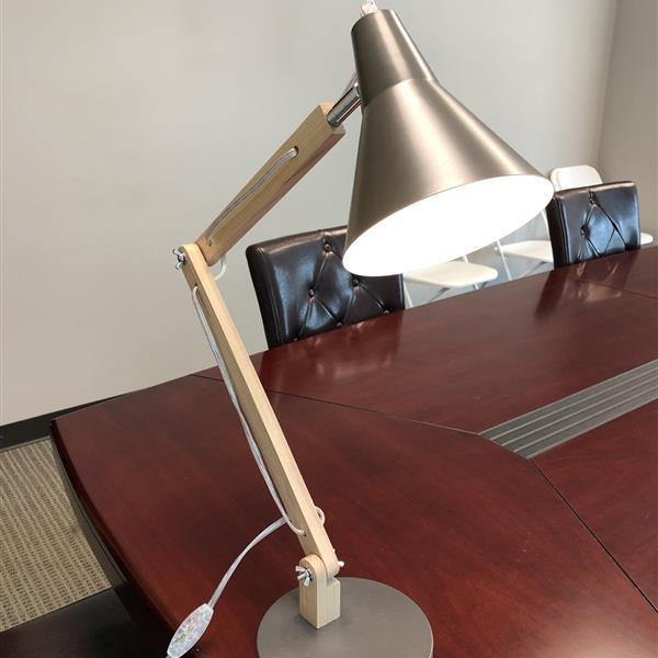 New Alightup Classical Mini Fashion Frosted Metal Lampshade and Wooden Bracket Texture Study Table Lamp with Light Source US Plug