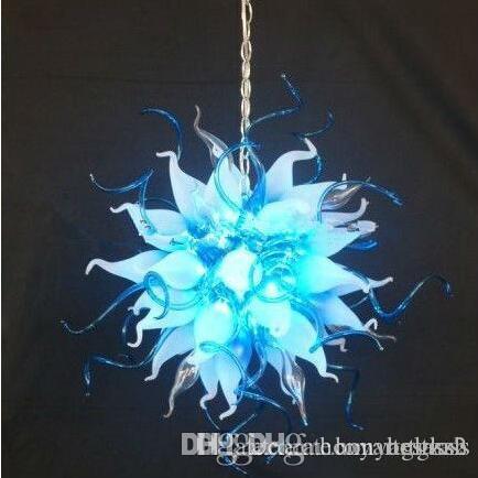 New American Blue Flower Chandelier Handcrafted in Blown Glass Custom Lighting Hot Seller
