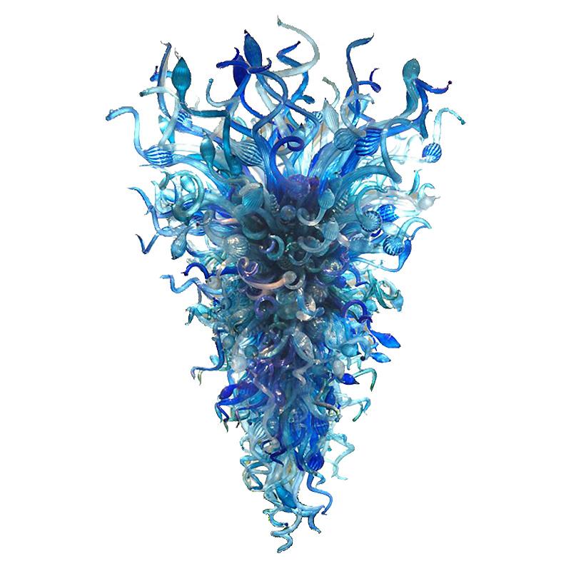New Blue Large Modern Handmade Blown Glass Chandelier Size Elegant Art Decoration Multicolor LED Chandelier Light Fixture for Living Room