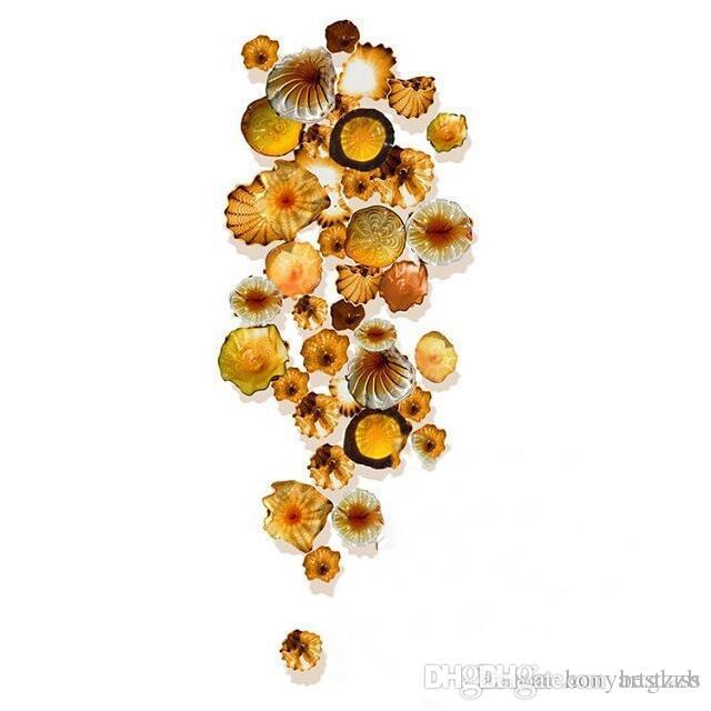 New China custom amber glass wall plates featuring floral designs, ideal for hotel lobbies, bars, and party decor