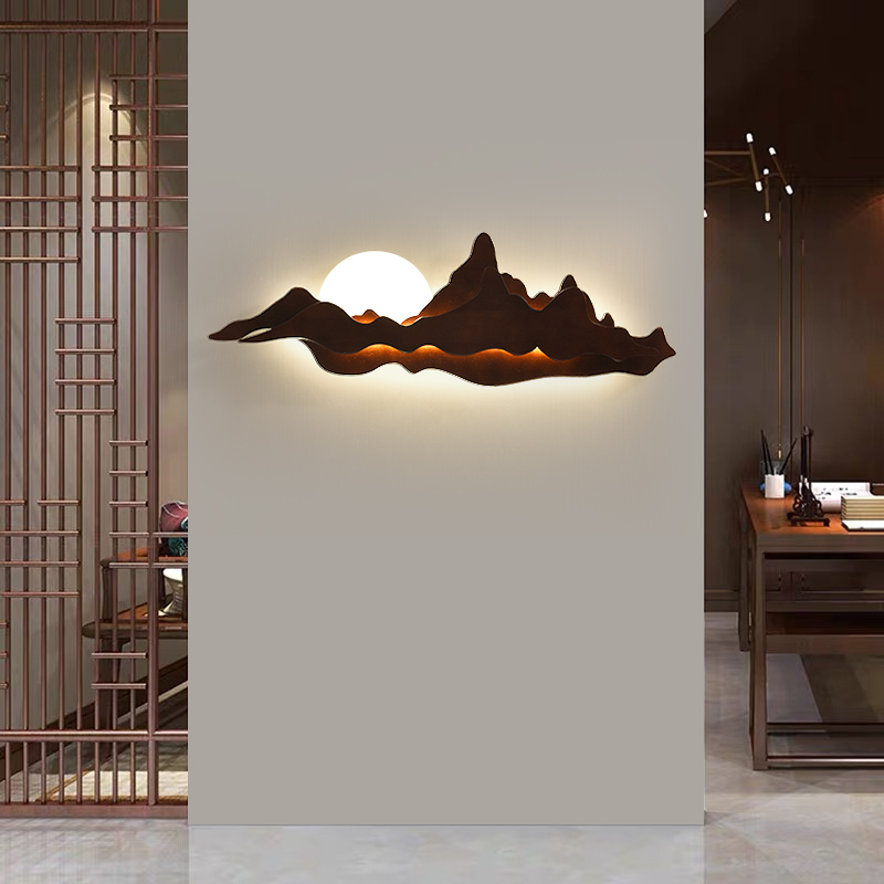 New Chinese solid wood wall lamp for creative living room and restaurant decor, featuring personalized LED lighting for hotel, club, and hall entrances