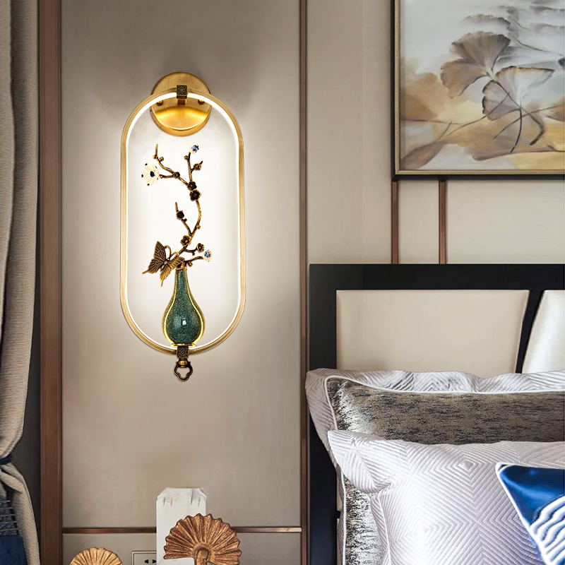 New Chinese-style copper wall lamp for modern living rooms and bedrooms, ideal as a bedside or hallway LED light, perfect for creative study decor and background wall lighting
