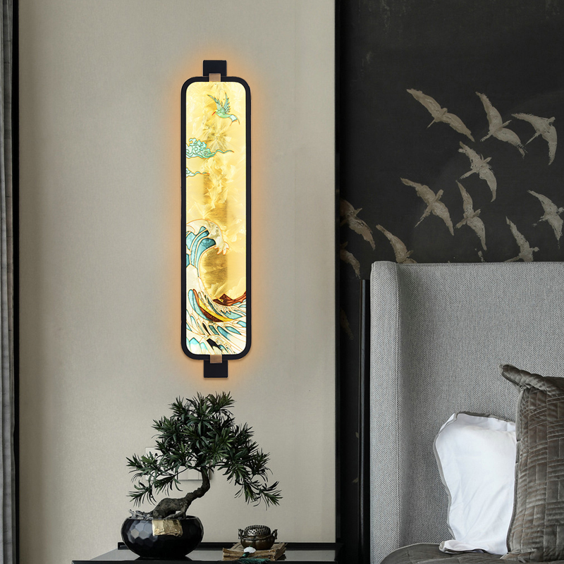 New Chinese-style rectangular color wall lamp for hotel living rooms, corridor aisle LED lighting, and indoor bedroom study decor