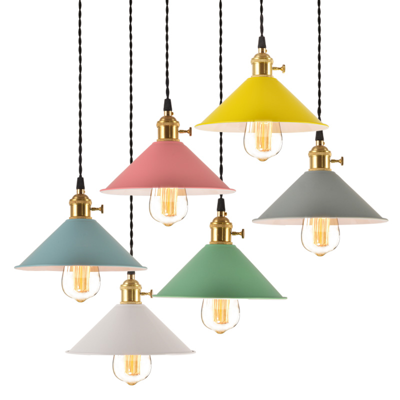 New classical LED pendant lights in vibrant macaron colors like pink, blue, yellow, green, and white, perfect for kids' rooms, bedrooms, and restaurants