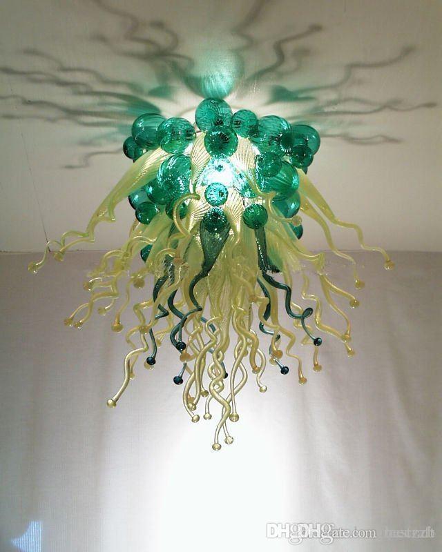 New contemporary LED crystal ceiling lamp with green Murano glass bubble design for indoor and hotel lighting by Girban