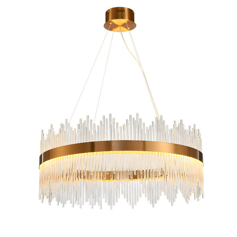 NEW Design Modern Crystal Round LED Pendant Lights Industrial Gold Bar Stair Dining Room Fixtures Single layer double layer