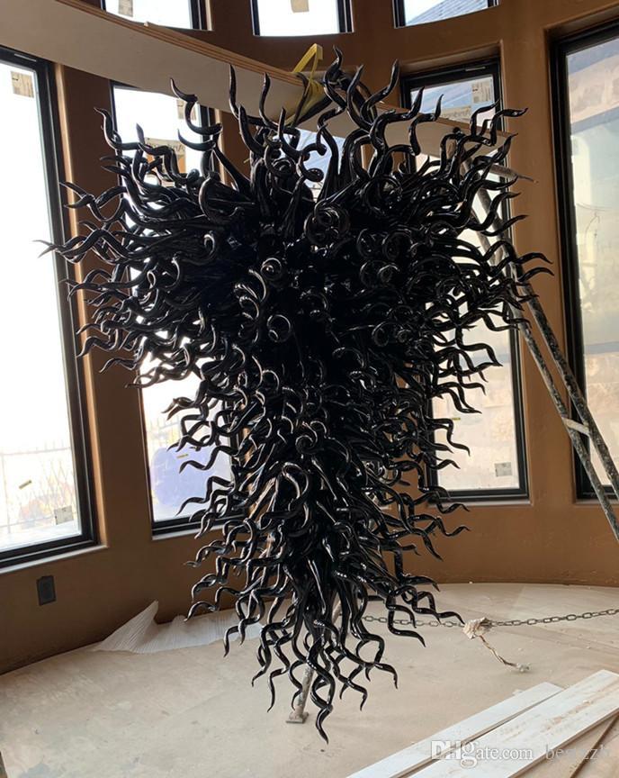 New elegant black chandelier with handcrafted Murano glass and LED lighting for living spaces