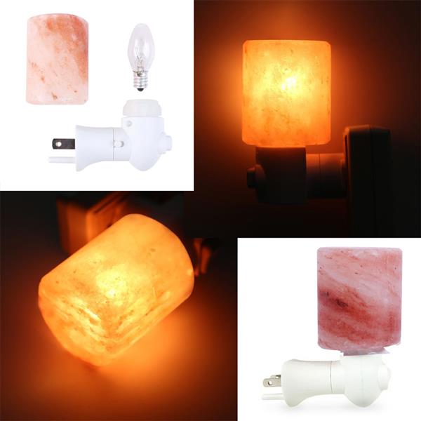 New Exquisite Cylinder Natural Rock Salt Himalaya Salt Lamp Air Purifier with Wood Base Amber Night Lights