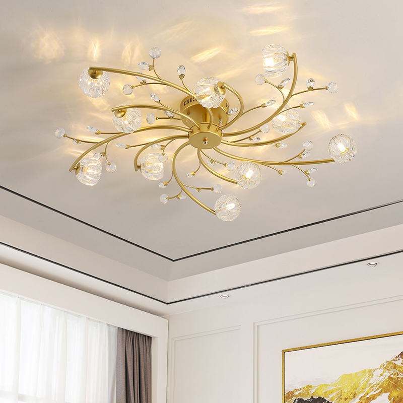 New Golden Bedroom Ceiling Lights Luxury Crystal Ceiling Lamp Nordic Restaurant Lighting Fixtures For Home Modern Minimalist LED Living Room Decorat