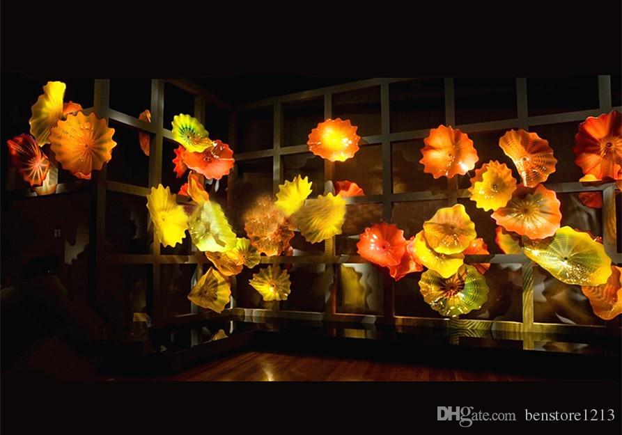 New Handcrafted Blown Glass Lamps for Hotel Decor, Wall Art, and Living Room Hanging Decorative Plates in Yellow and Orange