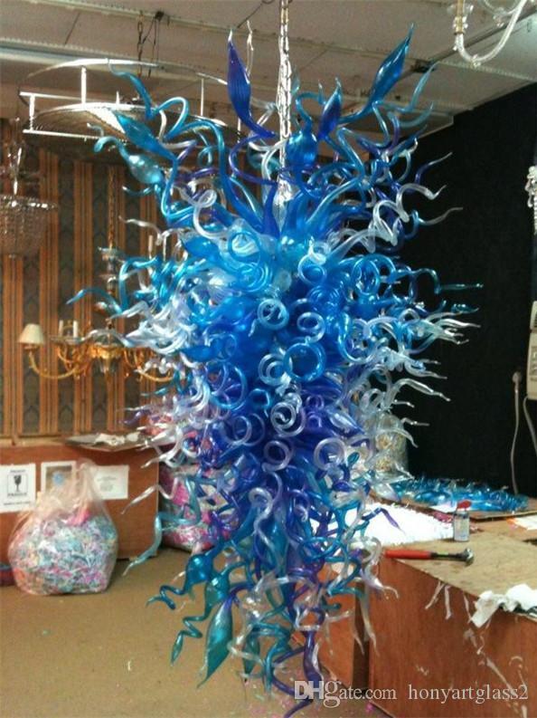 New Italian Blue Glass Chandelier for Modern Kitchen Lighting, Murano-Inspired Hanging Lamp for Home Interiors