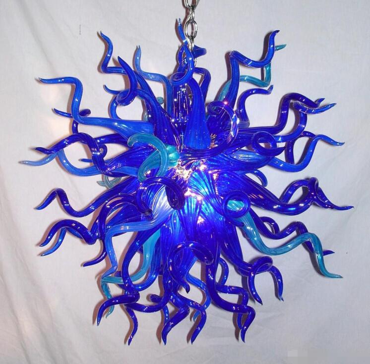 New LED chandelier with hand-blown blue glass for bedroom or living room decor