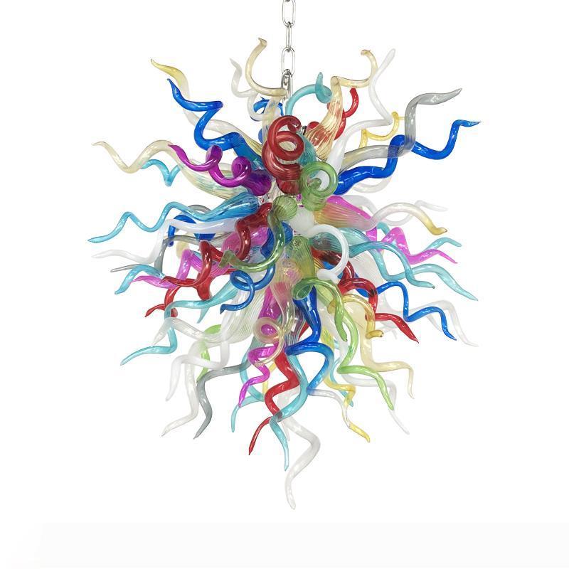 New LED chandeliers with handcrafted colored glass, modern and artistic pendant lighting