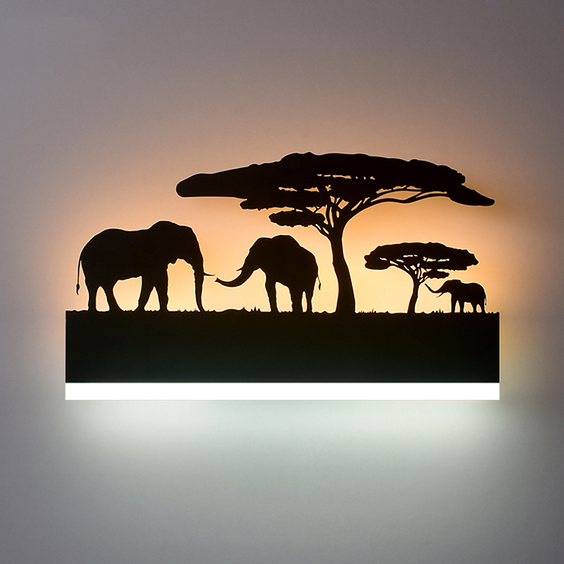 New LED wall lamps with acrylic lighting for bedrooms, offices, and living rooms, featuring aluminum car and elephant lover elk designs