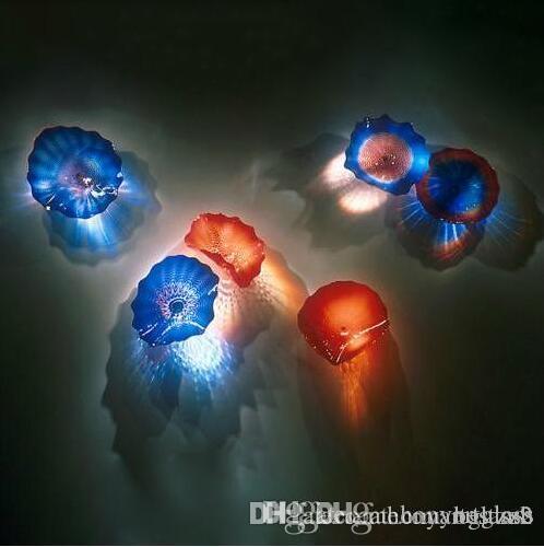 New Mouth Blown Glass Wall Art Decor Plates Custom Colored Handmade Blown Glass Wall Lamps for Living Room Hotel Decor