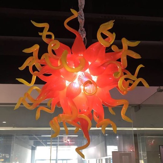 New red and yellow hand-blown crystal chandelier with LED lighting for living rooms at affordable prices
