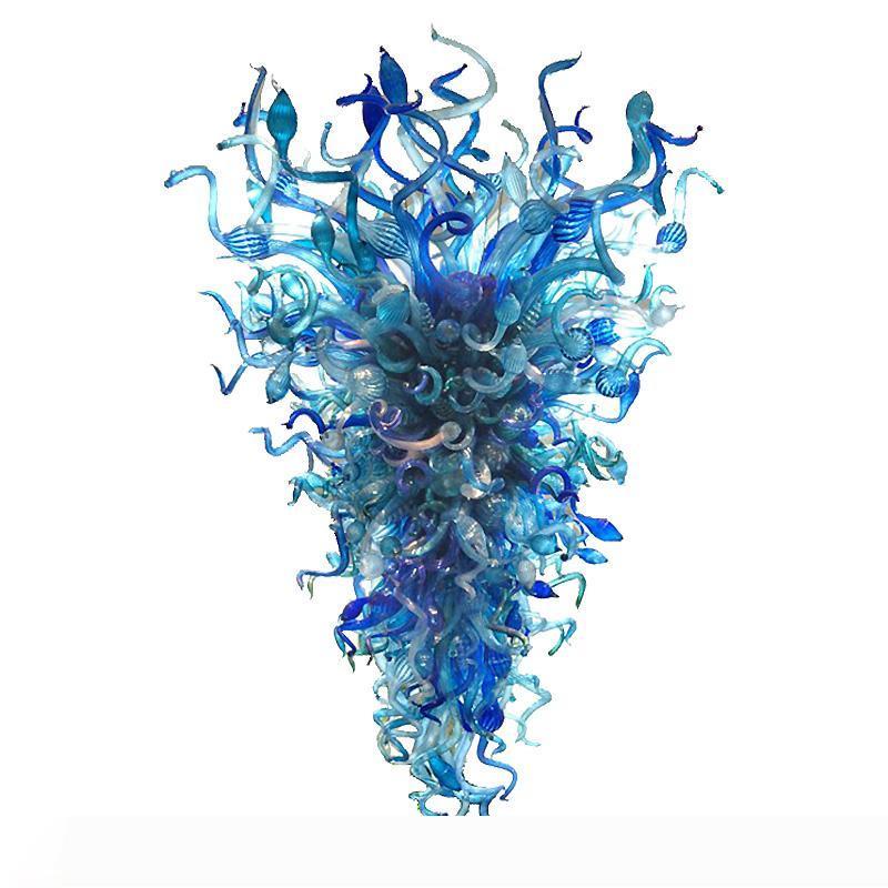 New stylish handmade blown glass chandelier with multicolor LED lighting, perfect for elegant living room decor