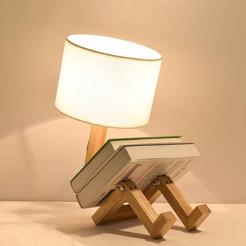 New stylish wooden robot-shaped folding lamp for modern bedroom nightstands