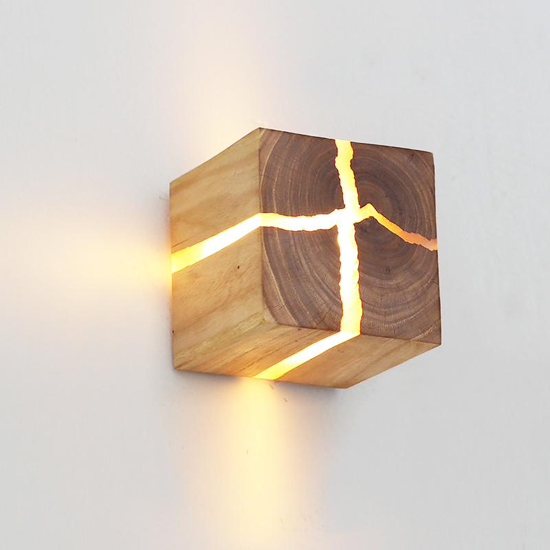 New stylish wooden wall lamp with personality cracks, perfect for modern hallway art decor, bedside or study LED sconce lighting