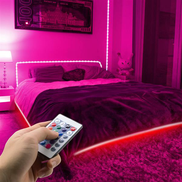 Newest 12V-5050 RGB WiFi-controlled 10m LED strip with 300 lights, 24-key remote, 40W dual disk waterproof dimmable design