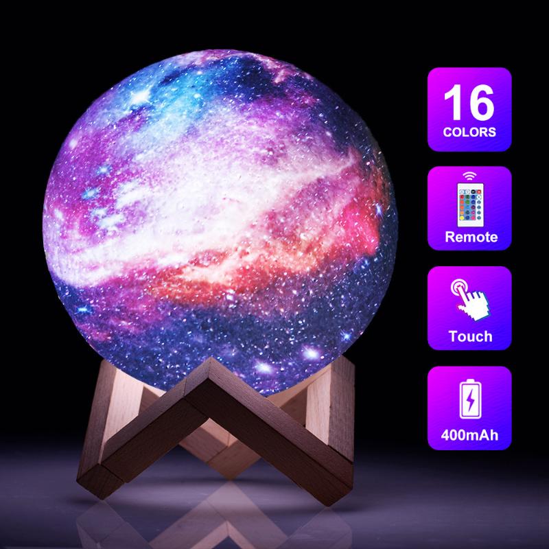 Night Light Moon Lamp with 16 Color Starlight, 3D Painted Design, Touch Control, Remote, USB Charging Star Light