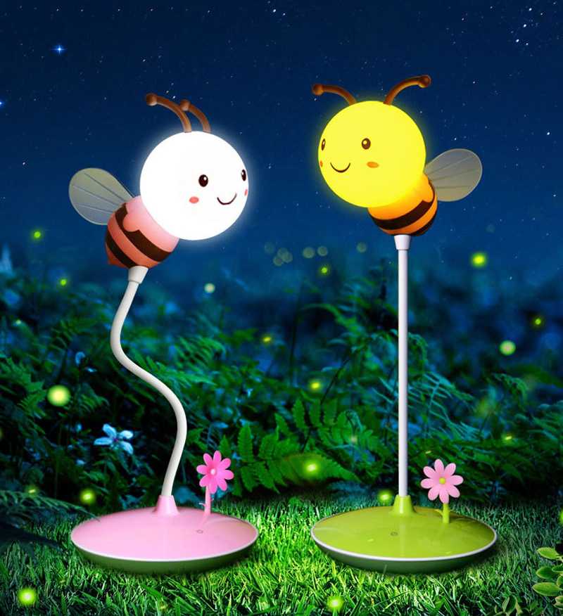 Night Light USB Charger Lamp with Cute Bee Design, Adjustable Brightness for Kids' Bedside Reading and Nursery Decor