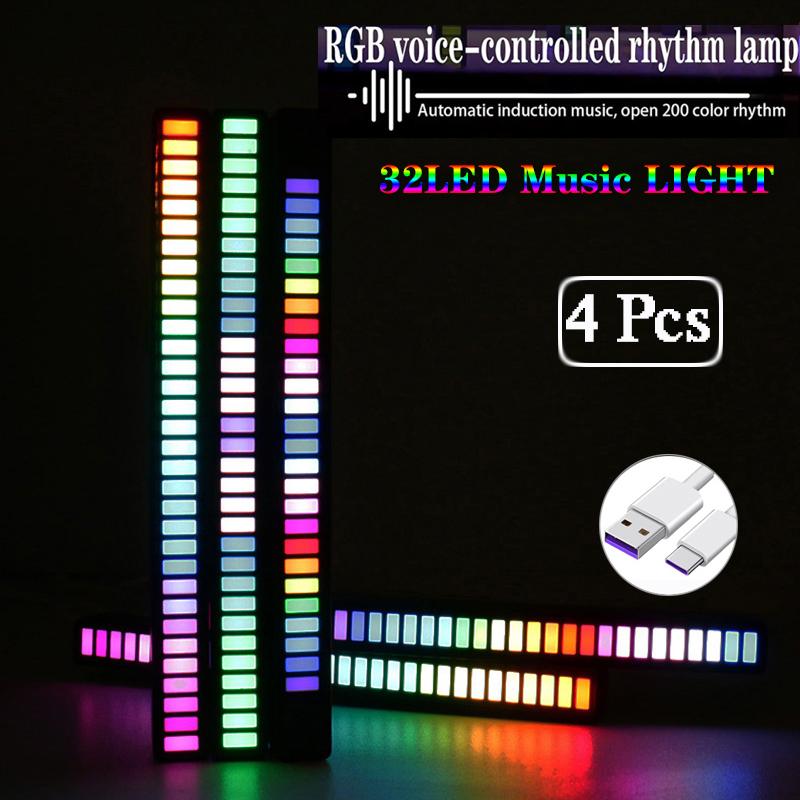 Night Lights 32 LED Bluetooth-APP Connect 5v USB RGB Music Light Car Decoration Rhythm Pickup Lamp Voice-Activated Sound Control