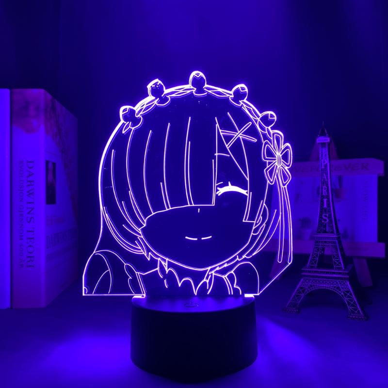 Night Lights 3D Anime Lamp featuring Re:Zero characters, an LED room decor nightlight perfect as a gift