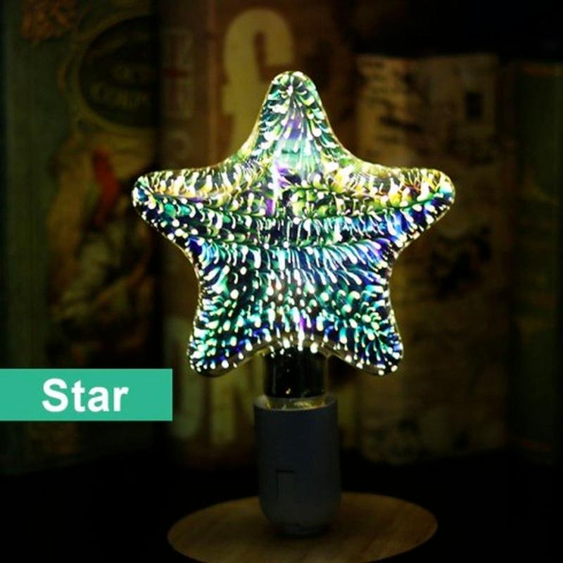 Night Lights 3D Colorful LED Edison Light Bulb E27 220V Vintage Fireworks Decoration ST64 G95 A60 Christmas Ampoule Lamp Lighting