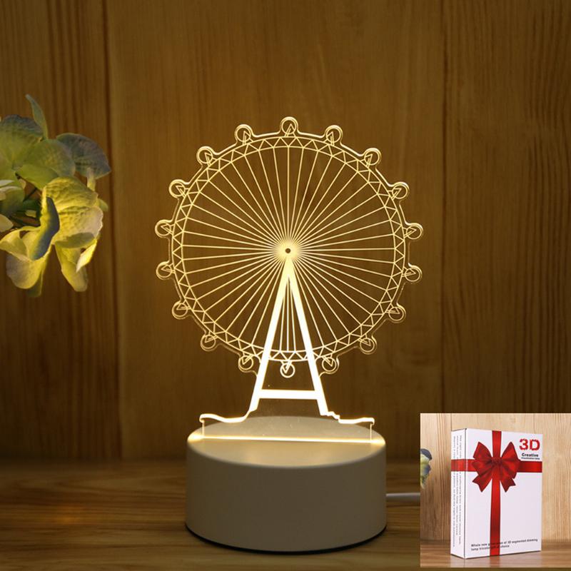 Night Lights 3D LED Ferris Wheel Light Novelty Illusion Bedside Table Lamp For Indoor Bedroom Child Birthday Party Decor Indie Kid Gift
