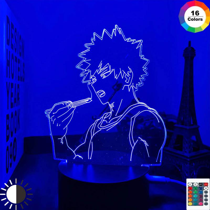 Night Lights 3D LED Lamp featuring Bakugo from My Hero Academia, perfect for room decor and as a birthday gift for anime and manga fans