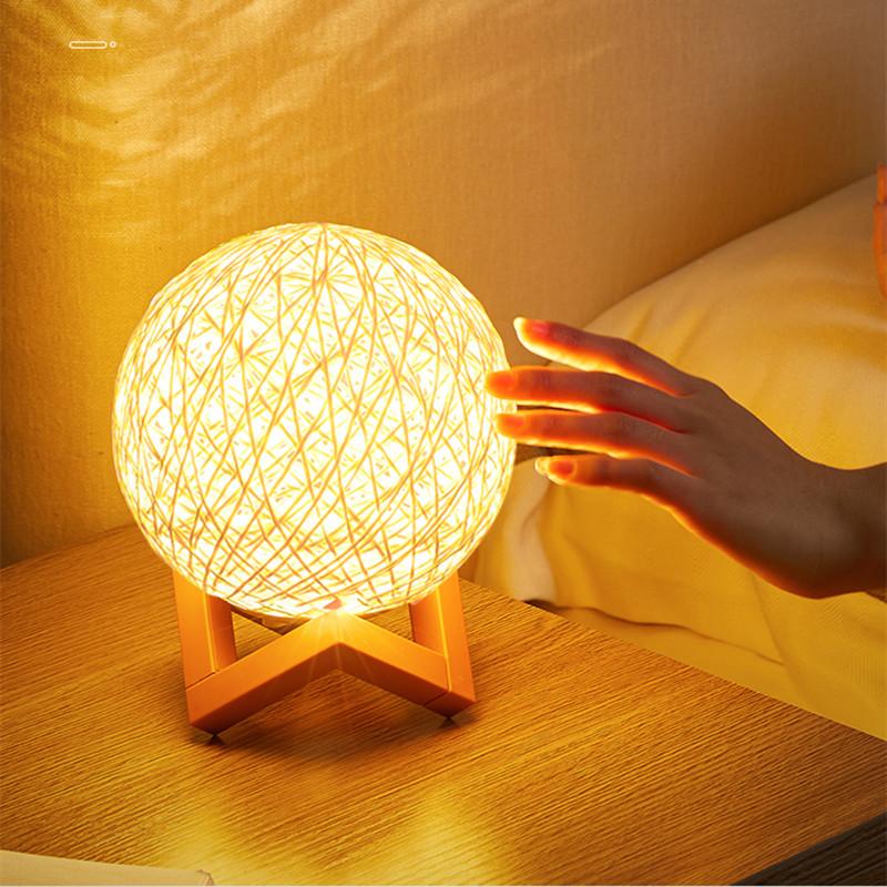 Night Lights 3D Rattan Ball Moon Lamp with Adjustable Brightness for Bedroom Decor and Christmas Gifting