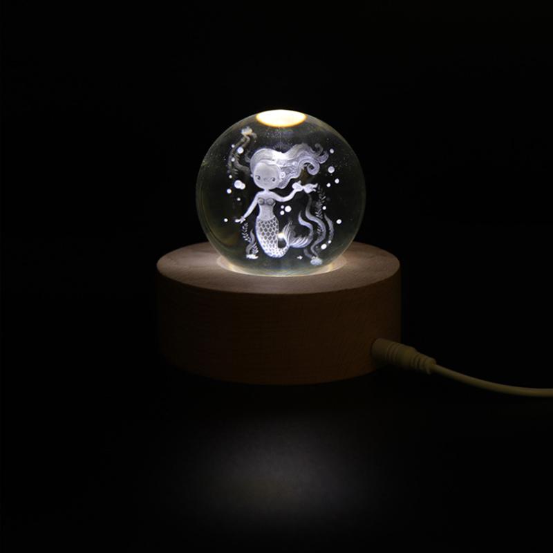 Night Lights 5V USB 3D Crystal Ball Engraving Mermaid Light Romantic Round Beech Wood Base For Bedroom Bedside Decor As Birthday GIFT

5V USB-powered 3D crystal ball night light with mermaid engrav...